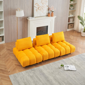 English Elm 90 Teddy Sofa 90in Plush Apartment-Ready 3-Seater with Solid Wood Legs, Sponge Cushions, Cozy Appeal Yellow W1658S00067