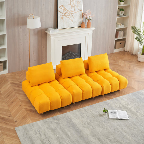 English Elm 90 Teddy Sofa 90in Plush Apartment-Ready 3-Seater with Solid Wood Legs, Sponge Cushions, Cozy Appeal Yellow W1658S00067