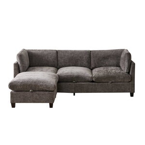 English Elm 96.5" L-shaped Chenille Sectional with Storage Ottoman Eucalyptus Frame Living Room Gray W1097S00280