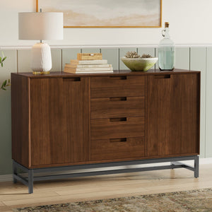 English Elm Banting Walnut Veneer Sideboard with Drawers Mid Century Modern Dining Storage B136P439018