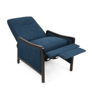 English Elm Christopher Knight Home® - Fabric Recliner Chair Mid-Century Push-Back Upholstered Armchair with Thick Cushion and Birch Frame Navy Blue 70449.00