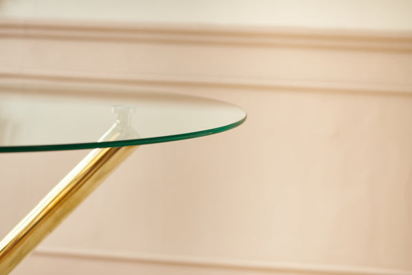 English Elm 1+4,5Pieces Mid-Century Dining Set With Glass Top & Gold Metal Legs - Stylish Table For 4-6 People W234S00091