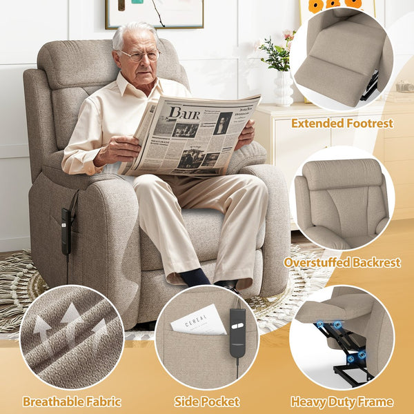 English Elm Power Lift Recliner Chair Velvet Upholstered Senior Assist Motorized Living Room Seat W1028S00061