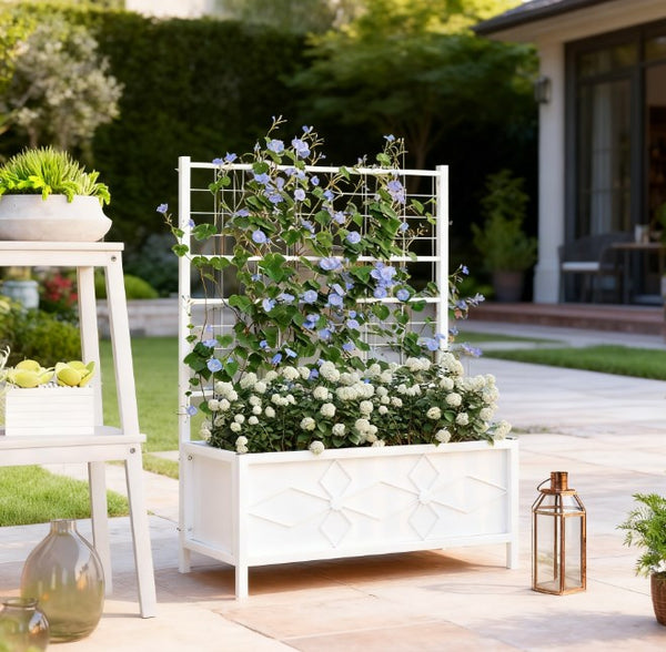 English Elm Garden Galvanized Steel Raised Planter with Integrated Trellis for Climbing Vines Outdoors T3971P422602