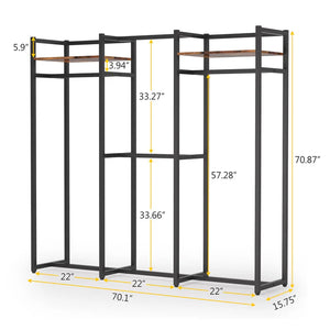 English Elm Portable Freestanding Wardrobe Organizer with Metal Frame and Rustic Shelving for Bedroom T3971P449801