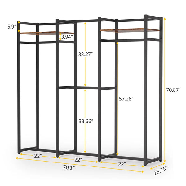 English Elm Portable Freestanding Wardrobe Organizer with Metal Frame and Rustic Shelving for Bedroom T3971P449801