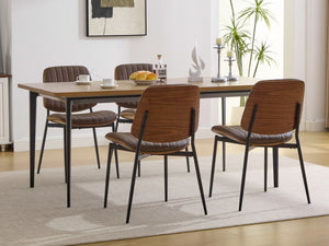 English Elm Dining Chairs Mid Century Modern Walnut Back Faux Leather Upholstered Seat Ergonomic Curved Back Waterproof PU Fabric Stable Metal Legs Brown W1143P379860