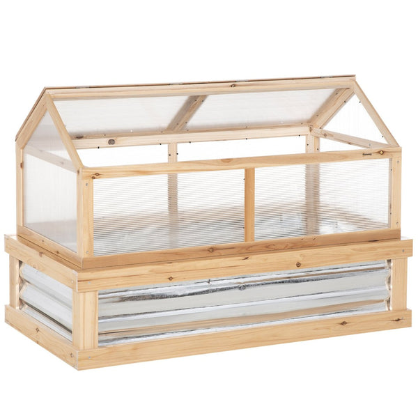 English Elm Outsunny Raised Garden Bed With Polycarbonate Greenhouse, Versatile Cold Frame For Year-Round Growth W2225P200936-GIGA