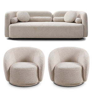 English Elm C3-2508, Boucle Fleece Three Seater Sofa with Overstuffed Cushions for Modern Living W2664S00065