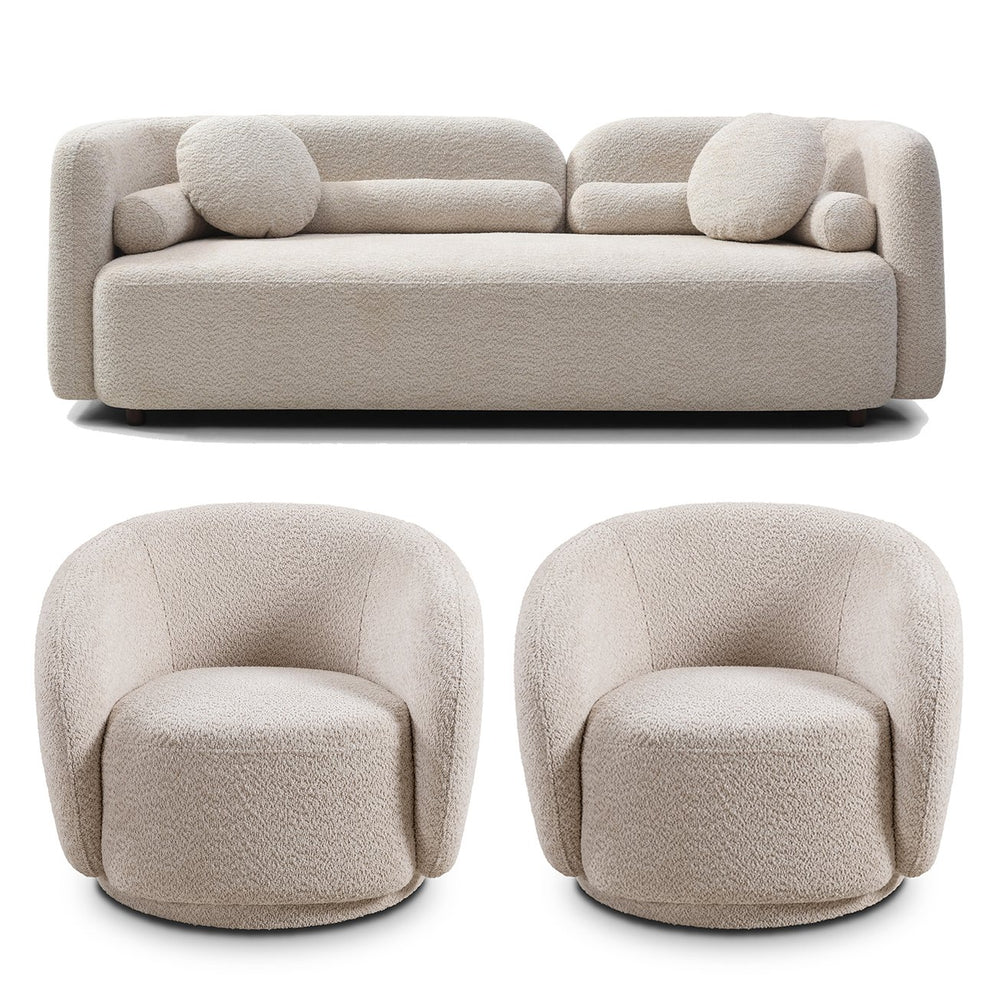 English Elm C3-2507, Boucle Fleece Three Seat Sofa Overstuffed Cushions Modern Living Room Couch W2664S00063