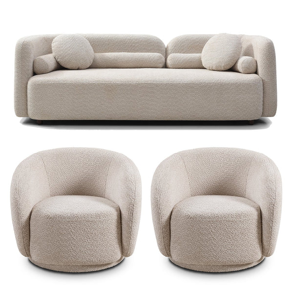 English Elm C3-2507, Boucle Fleece Three Seat Sofa Overstuffed Cushions Modern Living Room Couch W2664S00063