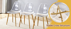 English Elm Table and Chair Set Tempered Glass Top with Gold Leg Ghost Seats for Dining Room W1151S04559