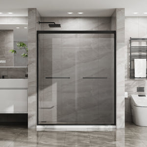 English Elm Goodyo Double Sliding Glass Shower Door - 60" W X 72" H, Matte Black Aluminum Frame & Tempered Glass D163107683