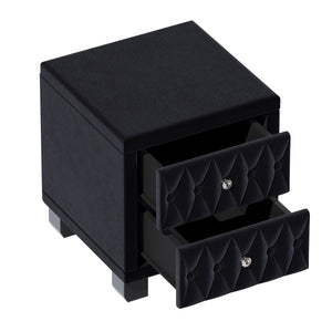 English Elm Elegant Velvet Upholstered Nightstand with Crystal Knobs Tufted Glam Bedside Storage Black N733P210398B