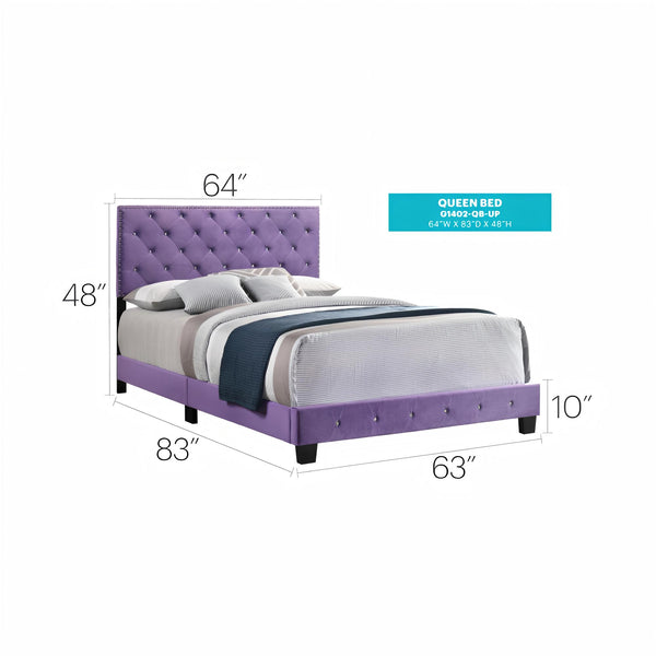 English Elm Enchanting Purple Velvet Queen Bed with 48"H Headboard, Transitional Style, Sturdy Support & Assembly Required B078108006