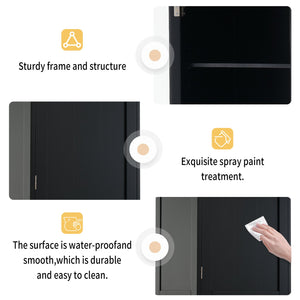 English Elm 63" Tall Bathroom Vanity Cabinet with Glass Doors, Two Drawers and Adjustable Shelves for Stylish Storage Black N729P171305B
