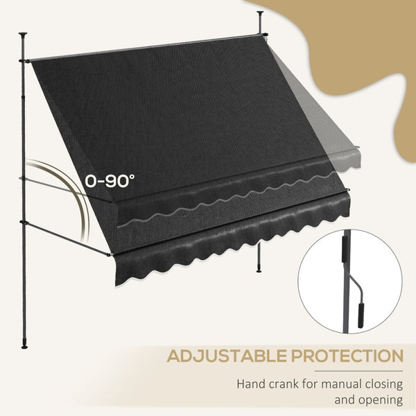 English Elm Outsunny Manual Retractable Awning – 118" Freestanding Patio Shade With Uv-Resistant Canopy & Support W2225P200705-GIGA