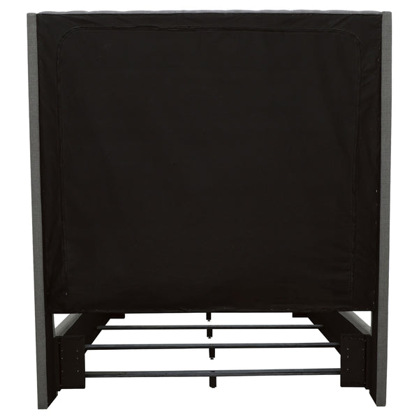English Elm Copper Tufted Upholstered Queen Panel Bed with 72" Extra-Tall Headboard, Solid Birch Legs, Grey Fabric Finish B062S00704