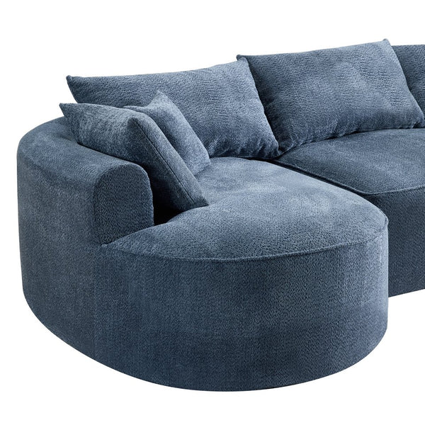 English Elm 124.5-inch Curved Chenille Sectional Sofa with Pillows Deep Seat Living Room Couch Blue W3612S00025