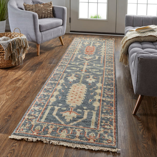 Feizy Rugs Carrington Hand Knotted Premium Wool Rug With Traditional Oushak Motifs And Elegant Fringe Accents Blue,Red,Gold Wool 9826499fblursti68