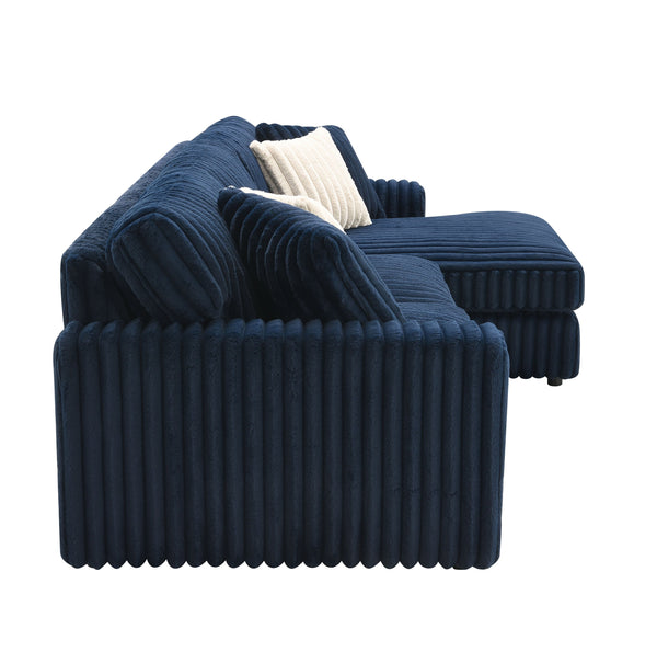 English Elm Breton Corduroy Sectional Sofa in Blue with 4 Pillows, Plush D28 Foam, Sturdy Wood Frame, Modern Comfort B2726S00295