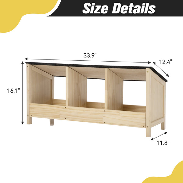 English Elm Chicken Nesting Box with Asphalt Roof Three Compartments Solid Pine Backyard Coop W2181P363545