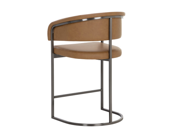 Sunpan Marris Barstool: Modern Elegance Meets Timeless Design in Luxurious Faux Leather and Steel Finish Gunmetal / Milliken Cognac