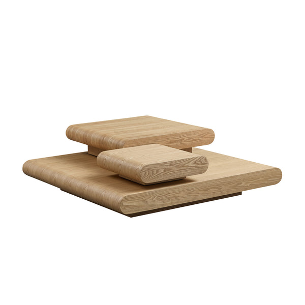 English Elm 3-piece Modular Mdf Coffee Table Sculptural Stacking Design for Modern Living Rooms W2582P451418