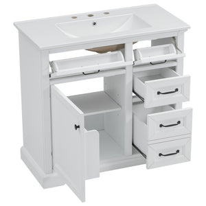 English Elm Christopher Knight Home® - 36" Bathroom Vanity with Ceramic Sink, Soft-Close Doors, 4 Drawers & Ample Storage, Freestanding White N759P223021K