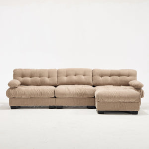 English Elm Modular Cloud Sectional Sofa Flannelette Deep Seat L Shape with Movable Ottoman Light Brown W2120S00034