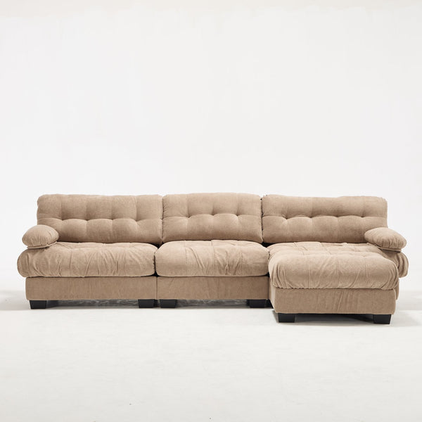 English Elm Modular Cloud Sectional Sofa Flannelette Deep Seat L Shape with Movable Ottoman Light Brown W2120S00034