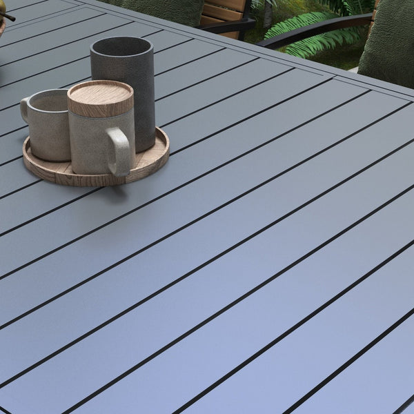 English Elm Outsunny Expandable Patio Table For 6-8, Durable Aluminum Frame, Sleek Slatted Top For Outdoor Spaces W2225P174357-GIGA