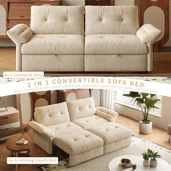 English Elm This Chenille Convertible Sofa Bed Seats Three and Unfolds Flat for Guests Easily Beige W3820S00045