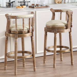 English Elm Bar Stools 29.5'' Leather Swivel Seat Beige - Durable Hardwood Frame For Kitchen And Home Bar Use W2195P290195