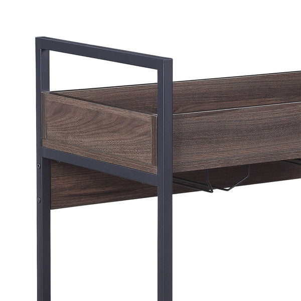 English Elm Rectangular Industrial Serving Cart with 2-Tier Walnut Shelves, Cup Holder & Dual Handles on Casters B016P316084