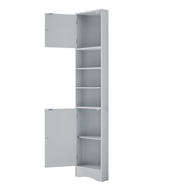 English Elm Multi-Functional Corner Cabinet Tall Trapezoid Bathroom Storage with Adjustable Shelves, Doors, Anti-Dump Device Grey WF530911AAE
