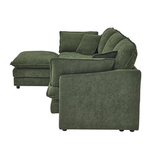 English Elm Modern Sectional Convertible Sofa with Ottoman, Oversized L-Shaped 4-Seater Towel Fabric Comfort Green W1413S00081