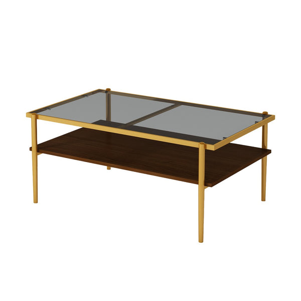 English Elm Rectangle Coffee Table - Elegant Gray Tempered Glass Top With Gold Legs For Modern Living Rooms W241139568-GIGA