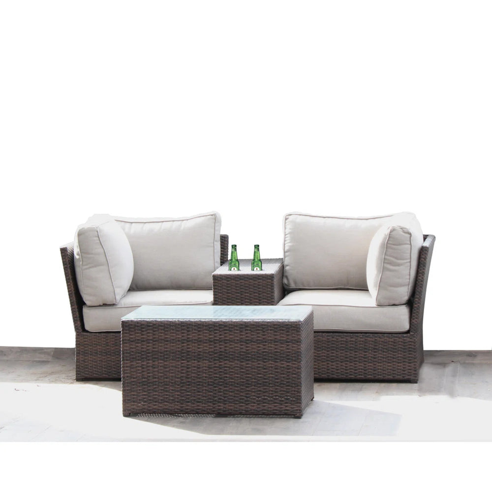 English Elm Fully Assembled 2-Piece Outdoor Rattan Loveseat Set With Cushions & Glass-Topped Coffee Table B120S00209