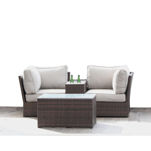English Elm Fully Assembled 2-Piece Outdoor Rattan Loveseat Set With Cushions & Glass-Topped Coffee Table B120S00209