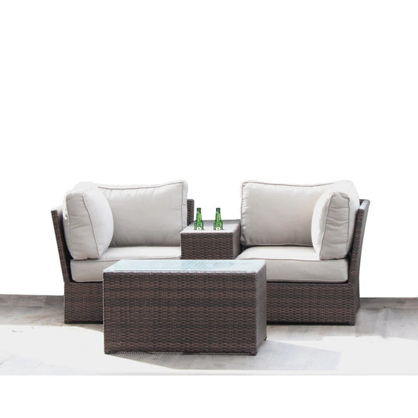 English Elm Fully Assembled 2-Piece Outdoor Rattan Loveseat Set With Cushions & Glass-Topped Coffee Table B120S00209