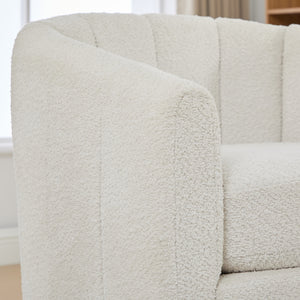 English Elm 31.89 Inch Chenille Tufted Swivel Barrel Armchair Pumpkin Sculpted Design for Living Rooms Ivory W3098P397230