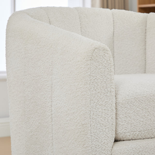 English Elm 31.89 Inch Chenille Tufted Swivel Barrel Armchair Pumpkin Sculpted Design for Living Rooms Ivory W3098P397230