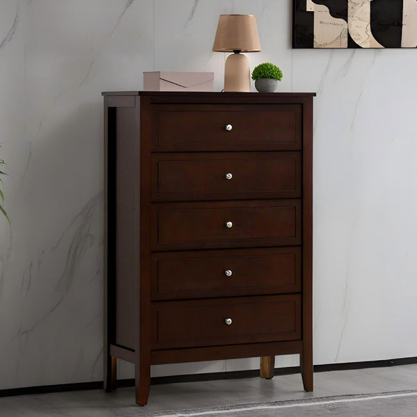 English Elm Daniel Assembled 5-Drawer Chest with English Dovetail Drawers, Metal Hardware & Solid Wood Frame Cappuccino 51 L x 34 W x 18 H B078P400743