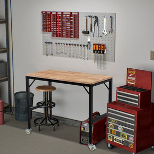 English Elm 48" Heavy-Duty Adjustable Workbench – Mobile Rubberwood Table With Steel Frame, 2000 Lbs Capacity W1422P218518