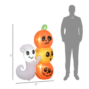 English Elm Homcom 5Ft Inflatable Halloween Ghost & Pumpkin Display With Led Lights, Waterproof & Easy Setup W2225P229595