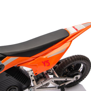 English Elm 24v 250w Kids Off-road Electric Motorcycle with Led Lights Bluetooth and Rear Suspension Orange W1578P203982