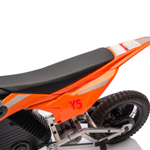 English Elm 24v 250w Kids Off-road Electric Motorcycle with Led Lights Bluetooth and Rear Suspension Orange W1578P203982