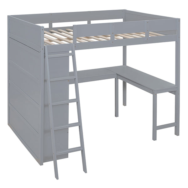 English Elm Full Size Loft Bed with Built-in Desk and Shelving for Kids or Teen Bedrooms LT000802AAE
