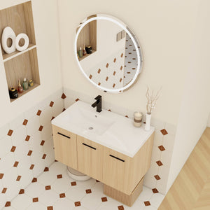 English Elm 36" Floating Bathroom Vanity Light Oak Modular Cabinet with Gel Coat Integrated Sink W3450S00076